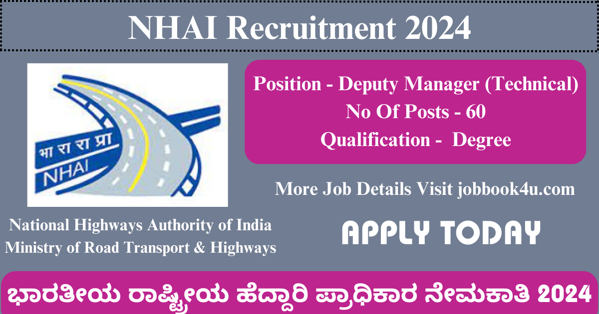 NHAI Recruitment 2024: 60 Vacancies For Deputy Manager (Technical ...